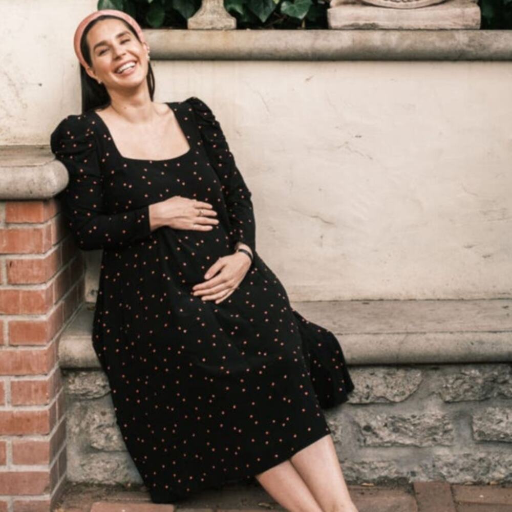 Hatch NEW The Stevie Long Sleeve Midi Dress Puff Sleeve Black Pink Floral 0